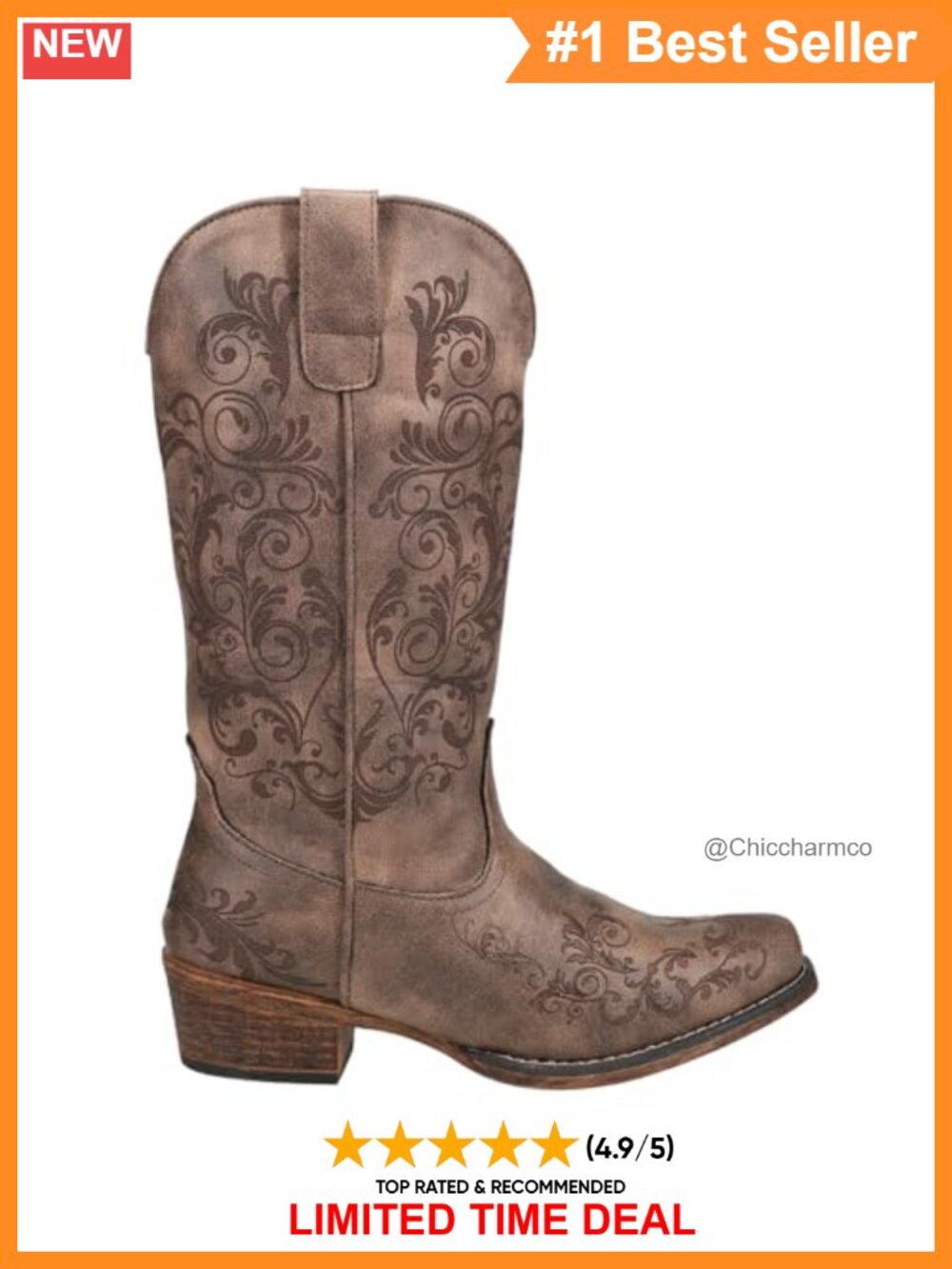 Faux Leather Snip Toe Mid Calf Western Boots Embroidery Low Heel